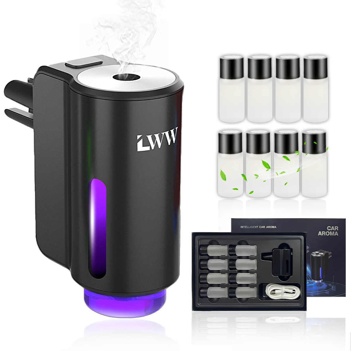 LWW Upgraded Smart Car Air Freshener Set, 8 Large Bottles (80ml) French Essential Oil Diffuser, 3 Intensity Levels for Car/Home/Travel cute car accessories
