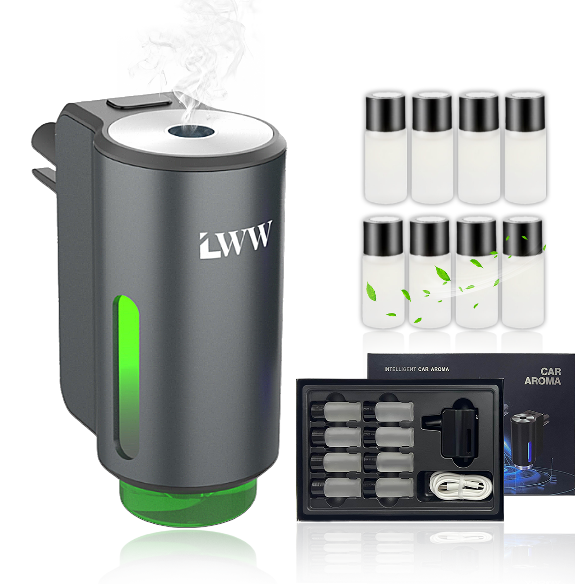 LWW Upgraded Smart Car Air Freshener Set, 8 Large Bottles (80ml) French Essential Oil Diffuser, 3 Intensity Levels for Car/Home/Travel cute car accessories