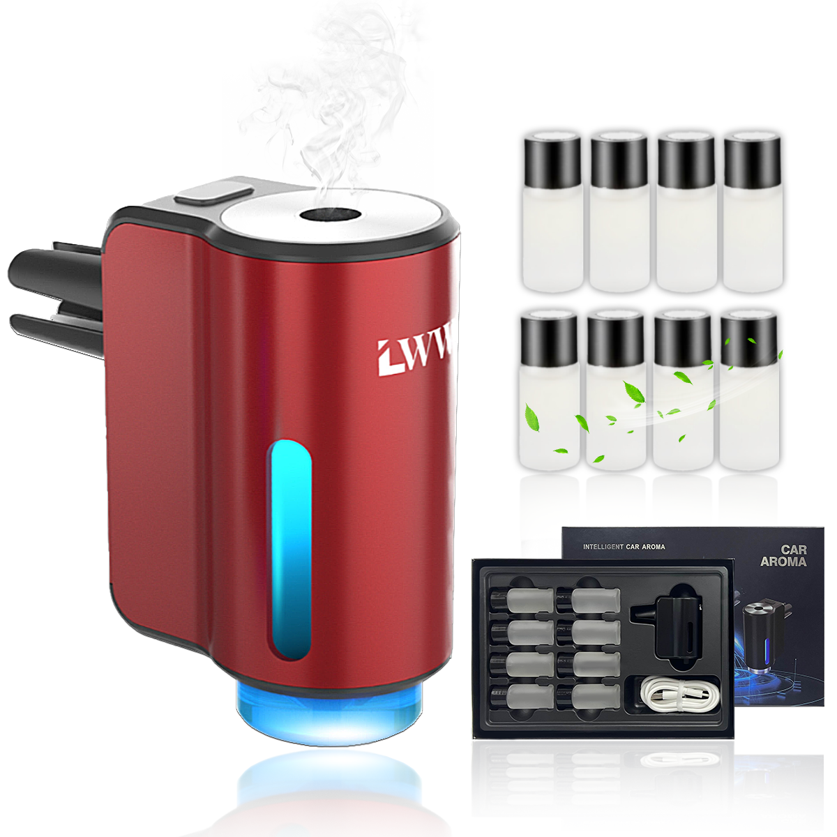 LWW Upgraded Smart Car Air Freshener Set, 8 Large Bottles (80ml) French Essential Oil Diffuser, 3 Intensity Levels for Car/Home/Travel cute car accessories