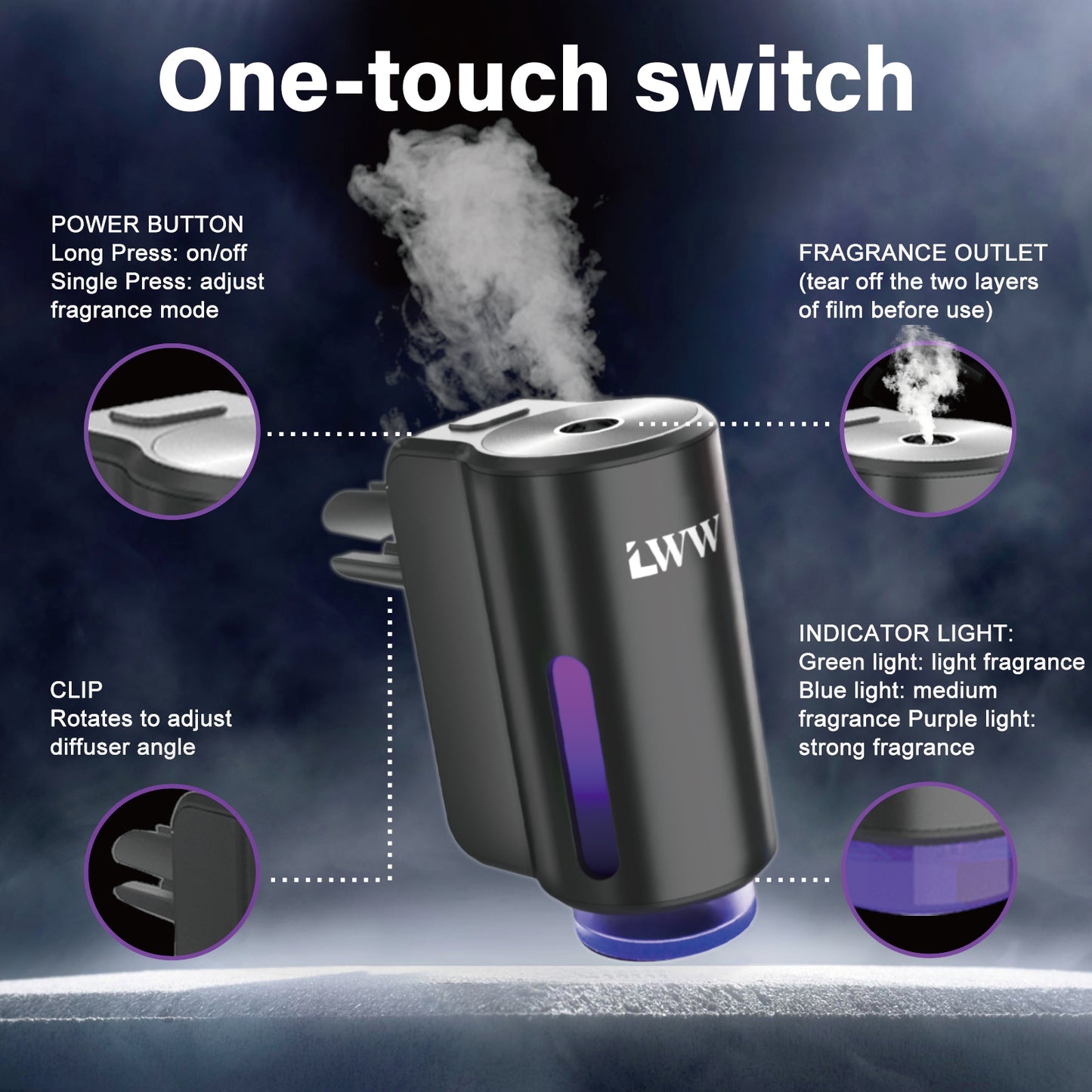 LWW Upgraded Smart Car Air Freshener Set, 8 Large Bottles (80ml) French Essential Oil Diffuser, 3 Intensity Levels for Car/Home/Travel cute car accessories
