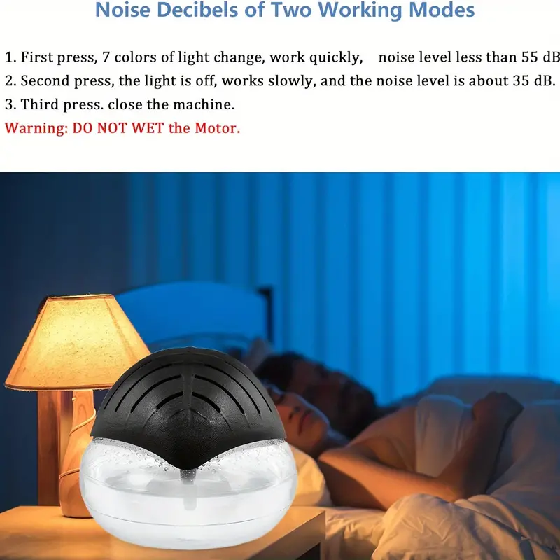 Air freshener (Purple) - for Home, Bedroom and Office - Essential Oil Aroma Diffuser with LED Coloured Night Light with Soothing Water Flow Sound - Water Filtered air Purifier for Pets and Smokers.