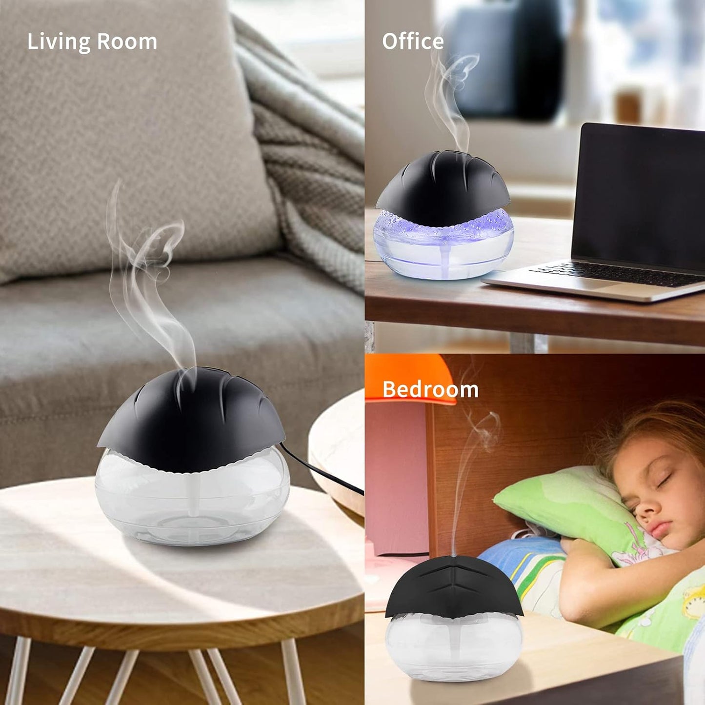 Air freshener (Purple) - for Home, Bedroom and Office - Essential Oil Aroma Diffuser with LED Coloured Night Light with Soothing Water Flow Sound - Water Filtered air Purifier for Pets and Smokers.