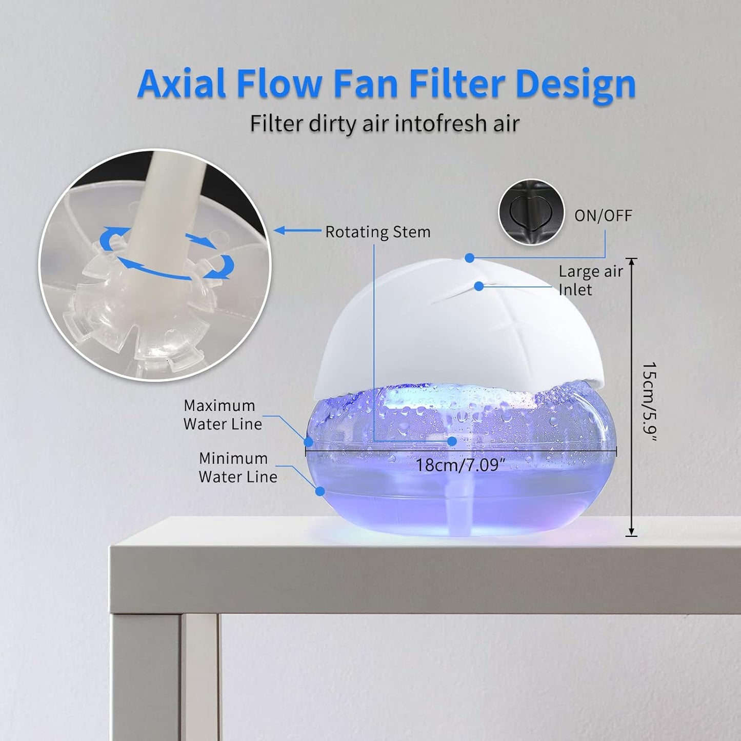 Air freshener (Purple) - for Home, Bedroom and Office - Essential Oil Aroma Diffuser with LED Coloured Night Light with Soothing Water Flow Sound - Water Filtered air Purifier for Pets and Smokers.