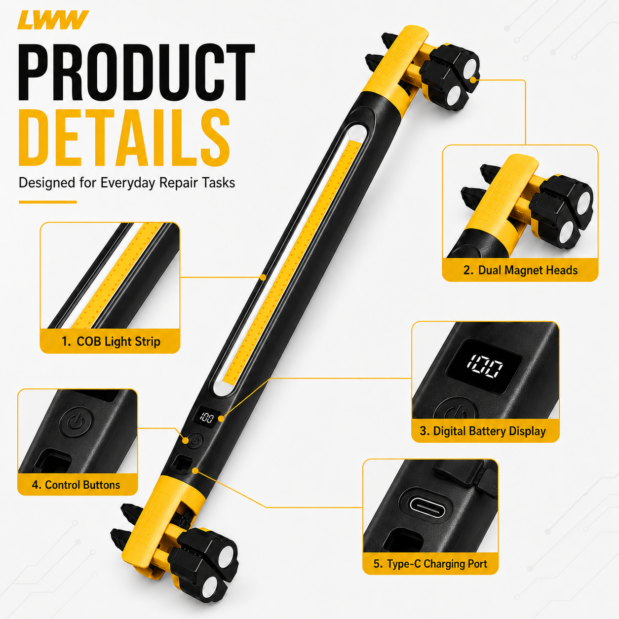 LWW Magnetic Rechargeable LED Work Light – product view 11