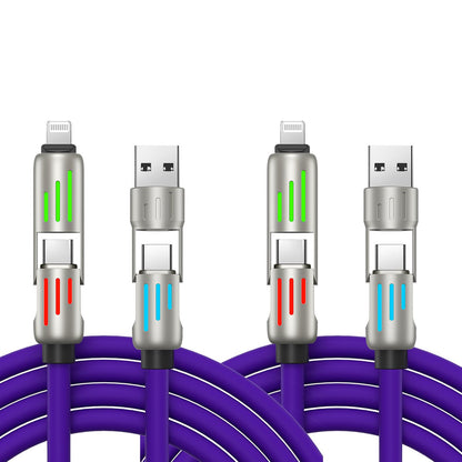 LWW 240W 4-in-1 PD Fast Charging Cable: USB-C/A/Lightning, 5A, Breathing LED, Aluminum Alloy, 4FT Silicone, iPhone/Android/Laptop/Smartphone