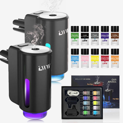 LWW Holiday Edition Dual Car Diffuser Gift Set with 10 French Essential Oils & 8 Aromatic Scents for 2025 Xmas Gift Bag Included Long-lasting Aroma