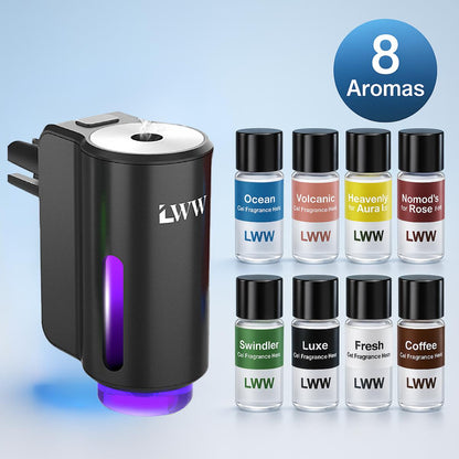 LWW Upgraded Smart Car Air Freshener Set, 8 Large Bottles (80ml) French Essential Oil Diffuser, 3 Intensity Levels for Car/Home/Travel cute car accessories