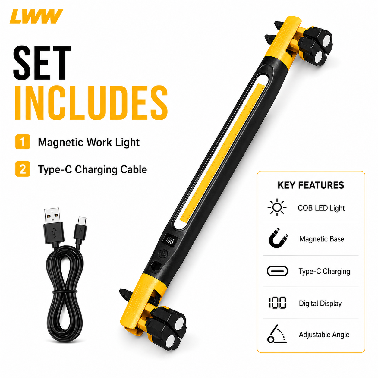 LWW Magnetic Rechargeable LED Work Light – product view 2