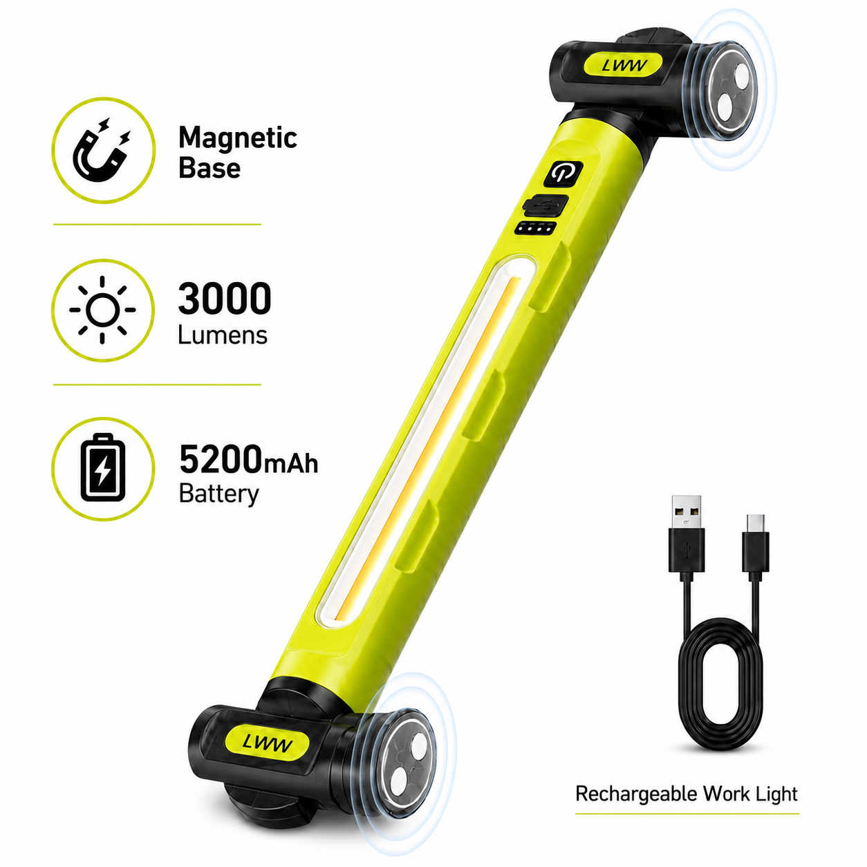 LWW Rechargeable LED Underhood Work Light – product view 4