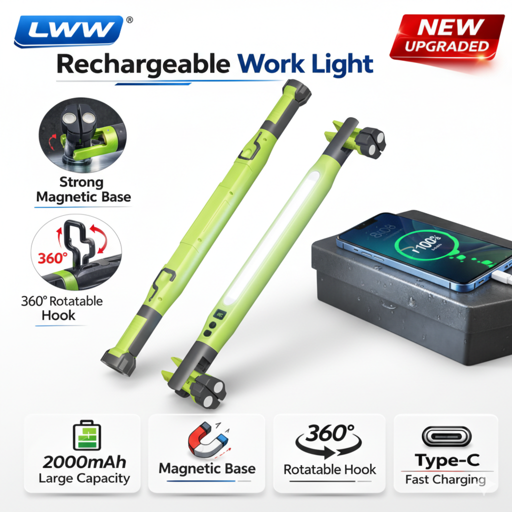 under hood magnetic work light with hooks and USB charging